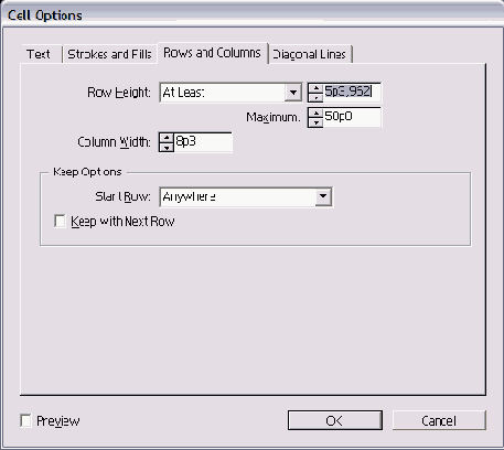  Rows and Columns   Cell Options